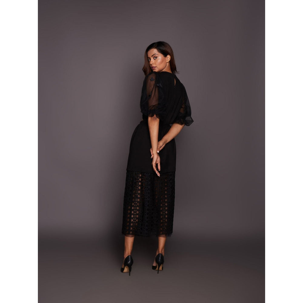 Deepika Arora Black Dress with Net Balloon Sleeves