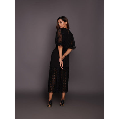 Deepika Arora Black Dress with Net Balloon Sleeves
