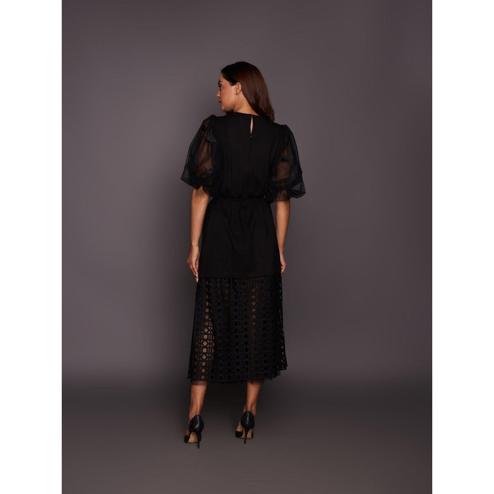 Deepika Arora Black Dress with Net Balloon Sleeves