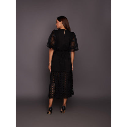 Deepika Arora Black Dress with Net Balloon Sleeves