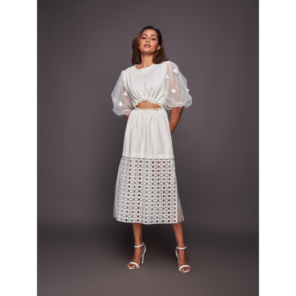 Deepika Arora White Dress with Net Balloon Sleeves