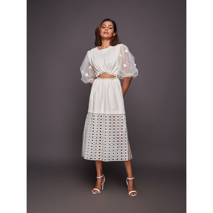 Deepika Arora White Dress with Net Balloon Sleeves