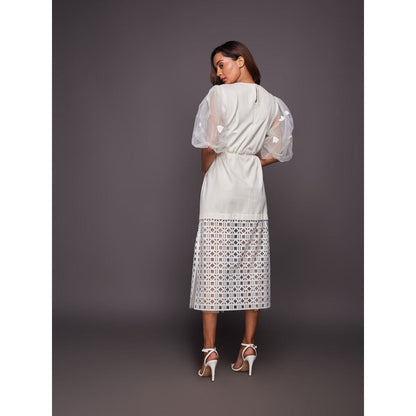 Deepika Arora White Dress with Net Balloon Sleeves