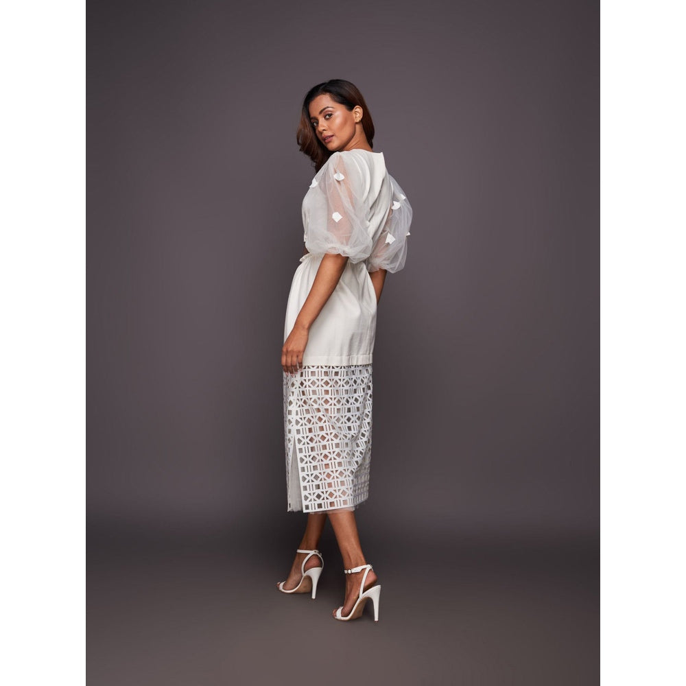 Deepika Arora White Dress with Net Balloon Sleeves