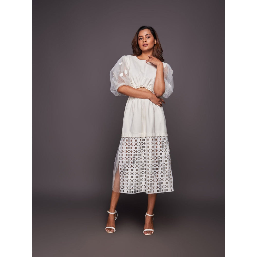 Deepika Arora White Dress with Net Balloon Sleeves
