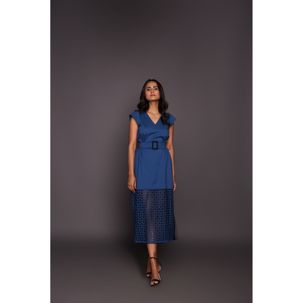 Deepika Arora Dress with Cutwork - Blue (Set of 2)