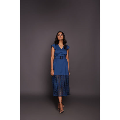 Deepika Arora Dress with Cutwork - Blue (Set of 2)