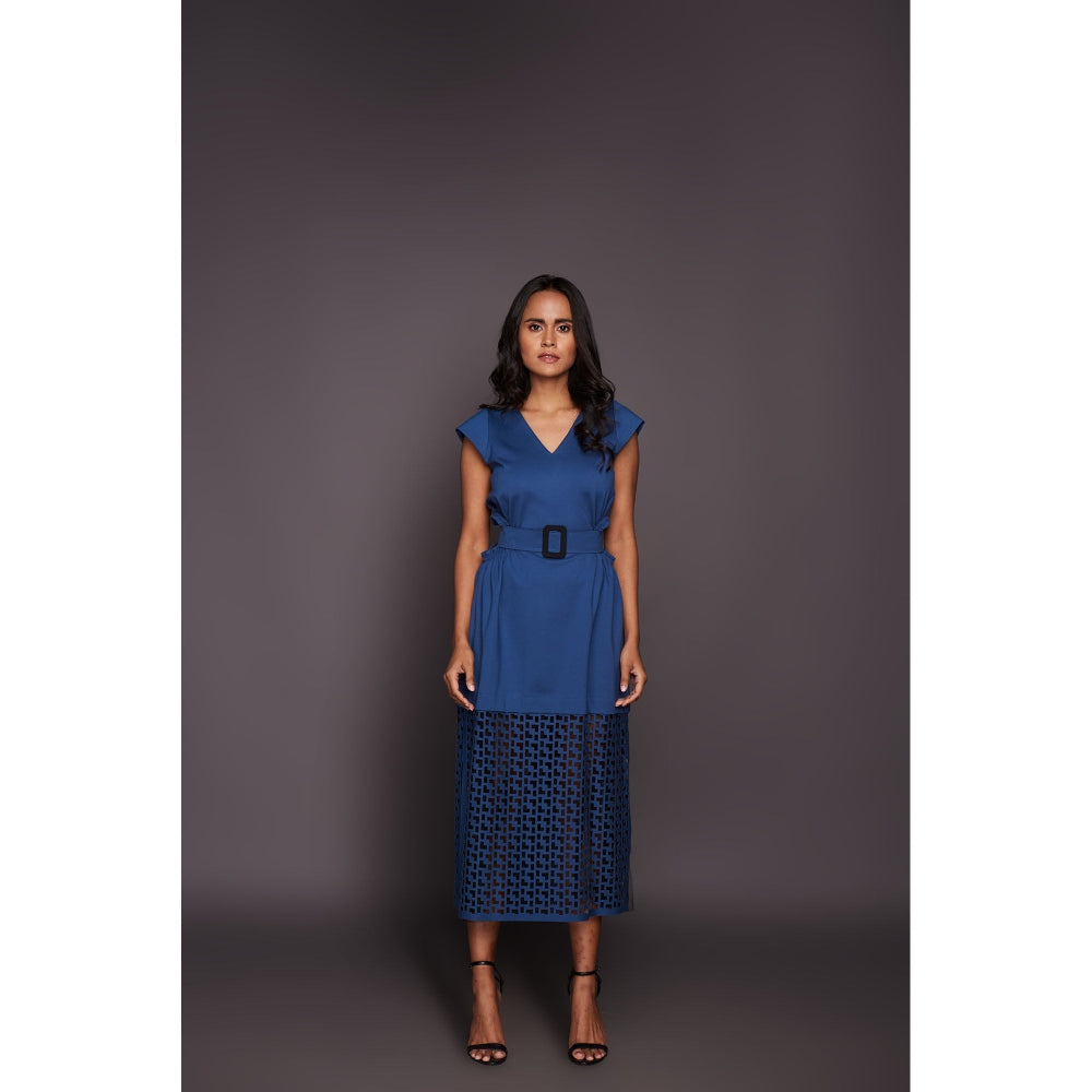 Deepika Arora Dress with Cutwork - Blue (Set of 2)