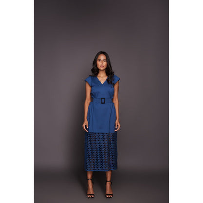 Deepika Arora Dress with Cutwork - Blue (Set of 2)