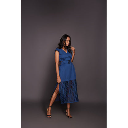 Deepika Arora Dress with Cutwork - Blue (Set of 2)