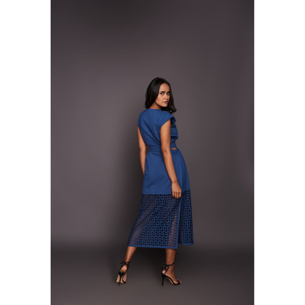 Deepika Arora Dress with Cutwork - Blue (Set of 2)