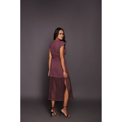 Deepika Arora Dress with Cutwork - Wine (Set of 2)