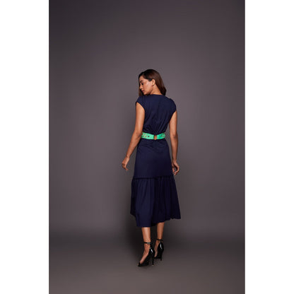 Deepika Arora Cutout Dress - Navy Blue (Set of 2)