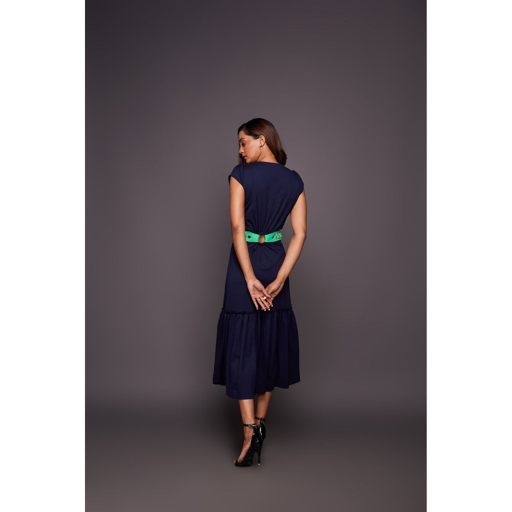 Deepika Arora Cutout Dress - Navy Blue (Set of 2)