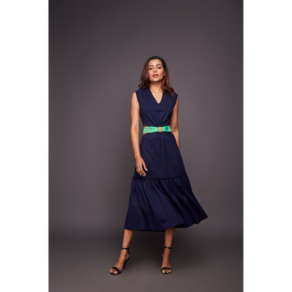Deepika Arora Cutout Dress - Navy Blue (Set of 2)