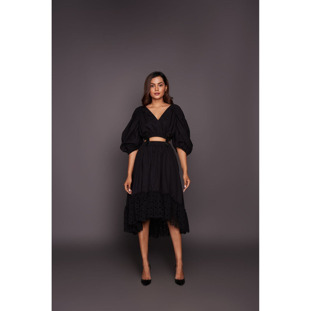 Deepika Arora Co-Ord with Georgette Cutwork Skirt - Black (Set of 6)