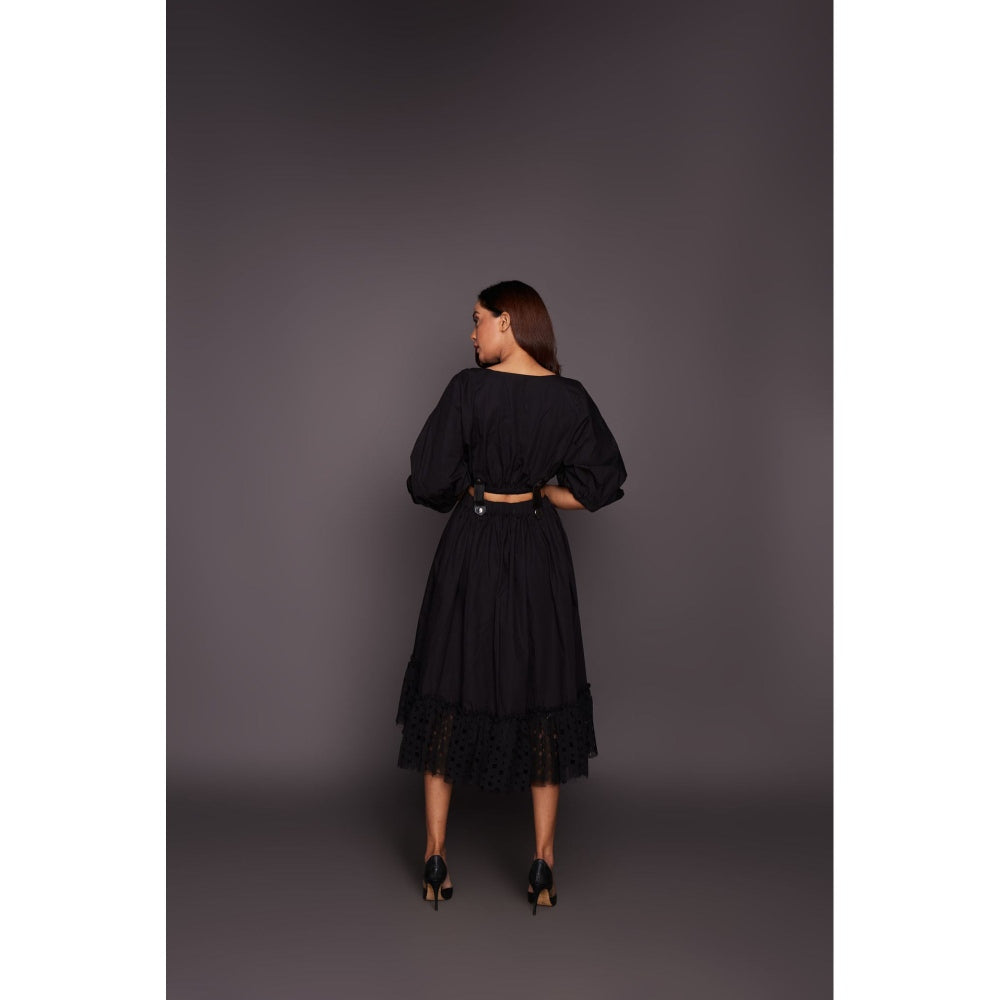 Deepika Arora Co-Ord with Georgette Cutwork Skirt - Black (Set of 6)