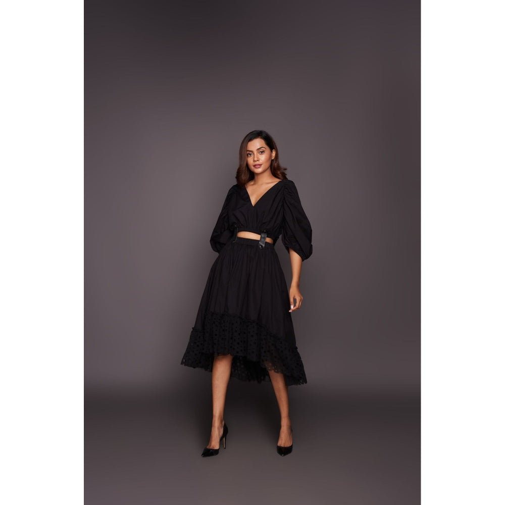 Deepika Arora Co-Ord with Georgette Cutwork Skirt - Black (Set of 6)