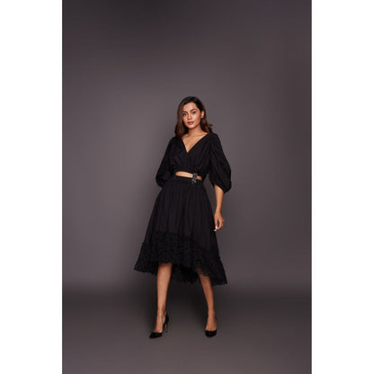Deepika Arora Co-Ord with Georgette Cutwork Skirt - Black (Set of 6)