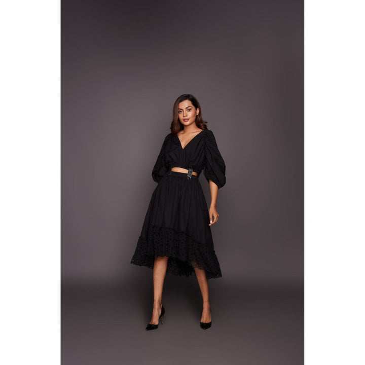 Deepika Arora Co-Ord with Georgette Cutwork Skirt - Black (Set of 6)