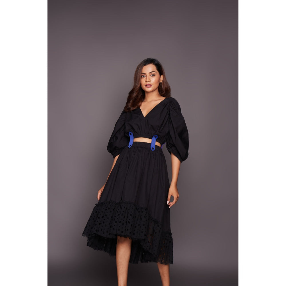 Deepika Arora Co-Ord with Georgette Cutwork Skirt - Black (Set of 6)