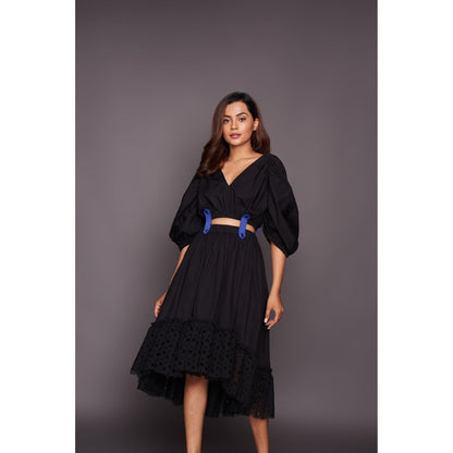 Deepika Arora Co-Ord with Georgette Cutwork Skirt - Black (Set of 6)