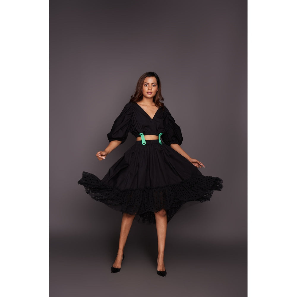 Deepika Arora Co-Ord with Georgette Cutwork Skirt - Black (Set of 6)