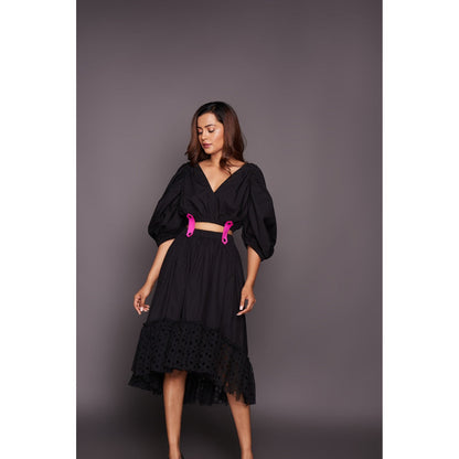 Deepika Arora Co-Ord with Georgette Cutwork Skirt - Black (Set of 6)