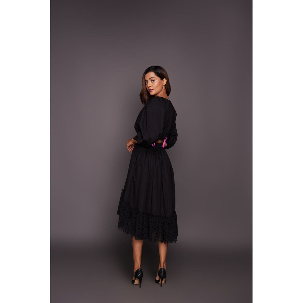 Deepika Arora Co-Ord with Georgette Cutwork Skirt - Black (Set of 6)