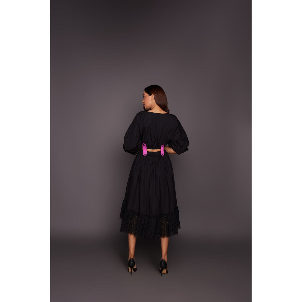 Deepika Arora Co-Ord with Georgette Cutwork Skirt - Black (Set of 6)