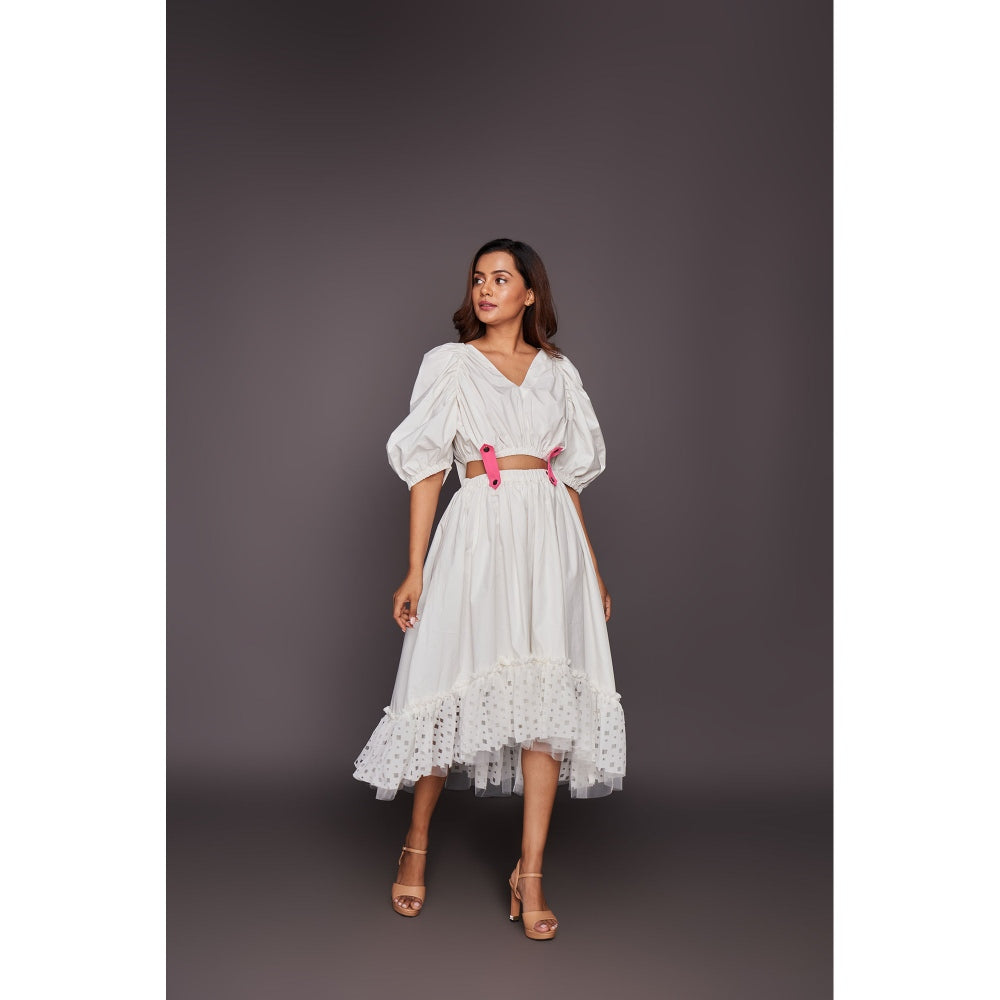 Deepika Arora Co-Ord with Georgette Cutwork Skirt - White (Set of 6)