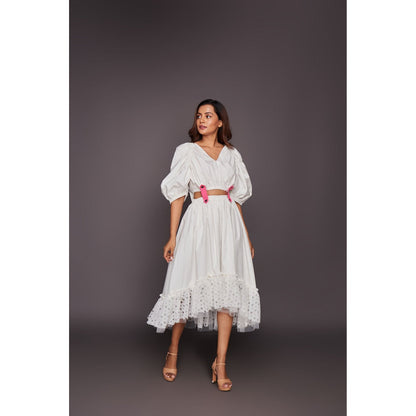 Deepika Arora Co-Ord with Georgette Cutwork Skirt - White (Set of 6)