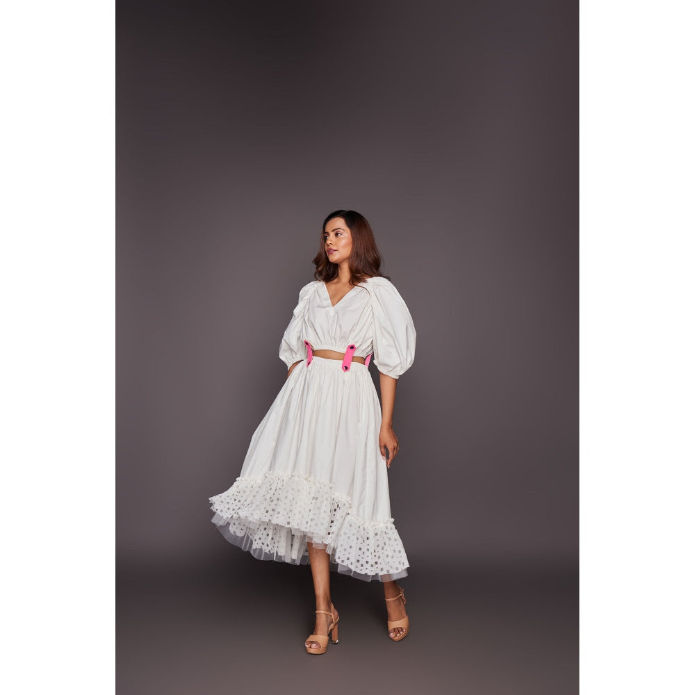 Deepika Arora Co-Ord with Georgette Cutwork Skirt - White (Set of 6)