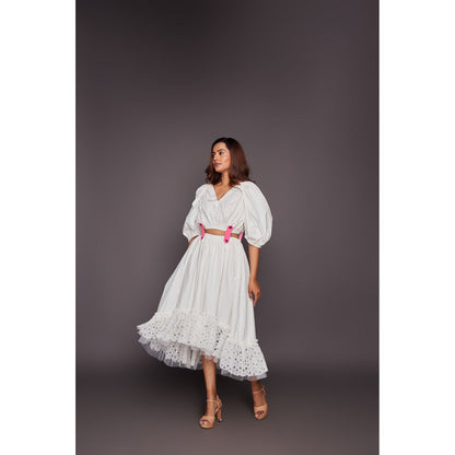 Deepika Arora Co-Ord with Georgette Cutwork Skirt - White (Set of 6)