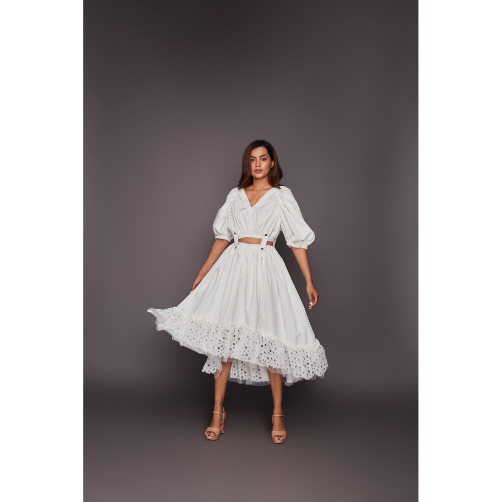 Deepika Arora Co-Ord with Georgette Cutwork Skirt - White (Set of 6)