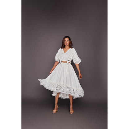 Deepika Arora Co-Ord with Georgette Cutwork Skirt - White (Set of 6)