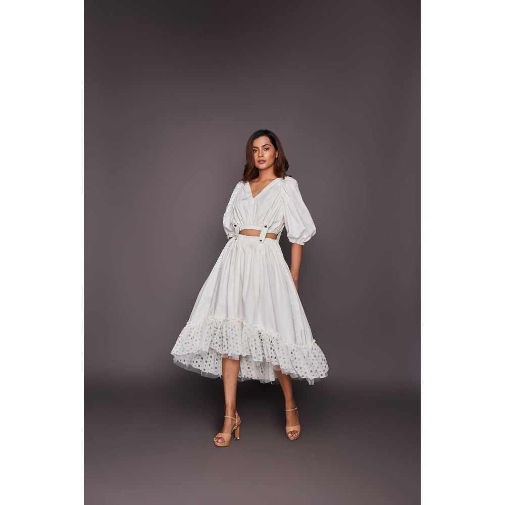 Deepika Arora Co-Ord with Georgette Cutwork Skirt - White (Set of 6)