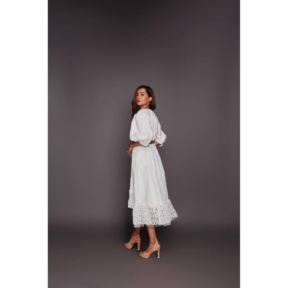 Deepika Arora Co-Ord with Georgette Cutwork Skirt - White (Set of 6)