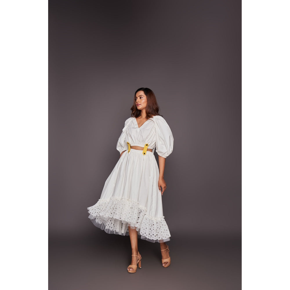 Deepika Arora Co-Ord with Georgette Cutwork Skirt - White (Set of 6)