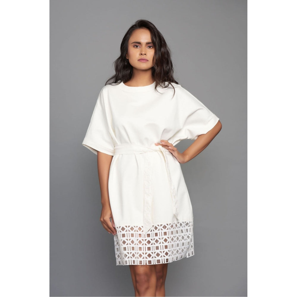 Deepika Arora Short Dress with Cutwork On The Hem - White (Set of 2)