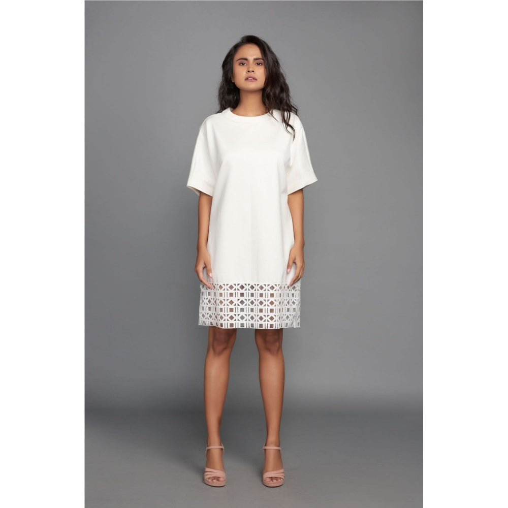 Deepika Arora Short Dress with Cutwork On The Hem - White (Set of 2)