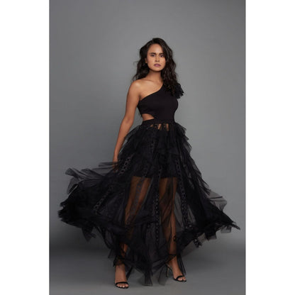 Deepika Arora One Shoulder Dress - Black (Set of 2)