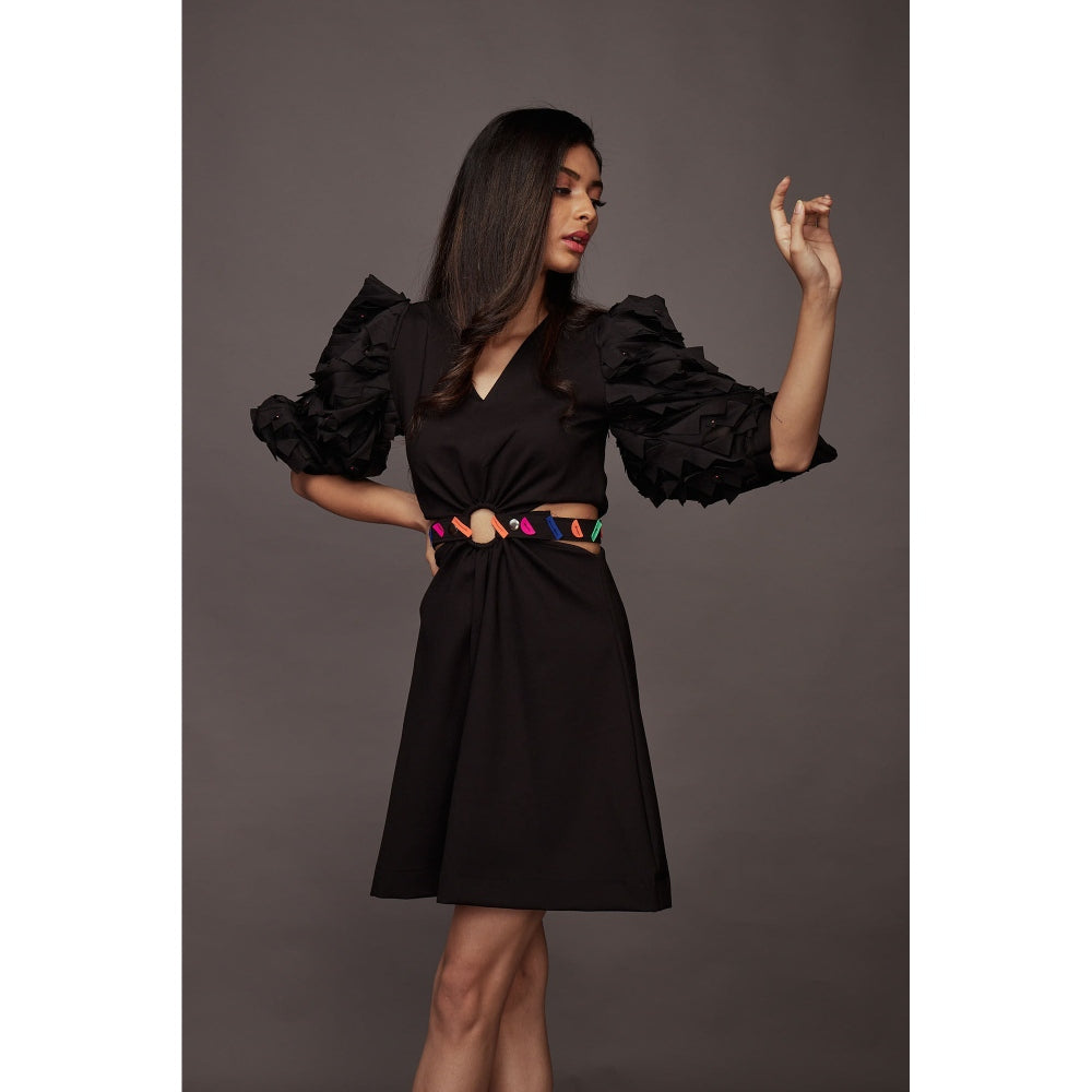 Deepika Arora Side Cutout Dress - Black (Set of 2)