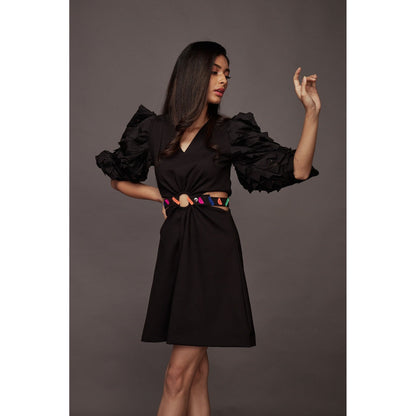 Deepika Arora Side Cutout Dress - Black (Set of 2)