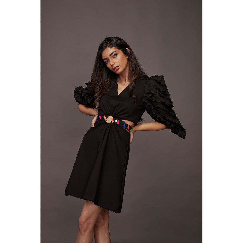 Deepika Arora Side Cutout Dress - Black (Set of 2)