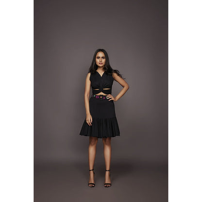 Deepika Arora Top & Skirt Co-Ord - Black (Set of 3)