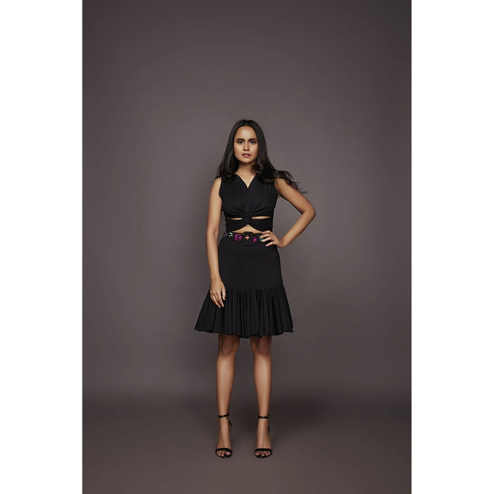 Deepika Arora Top & Skirt Co-Ord - Black (Set of 3)