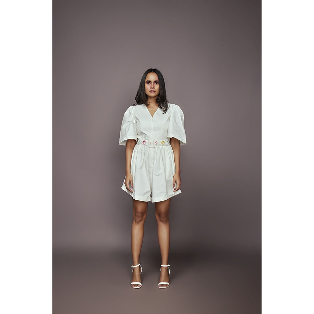 Deepika Arora Cotton Playsuit - White (Set of 2)