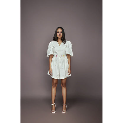 Deepika Arora Cotton Playsuit - White (Set of 2)
