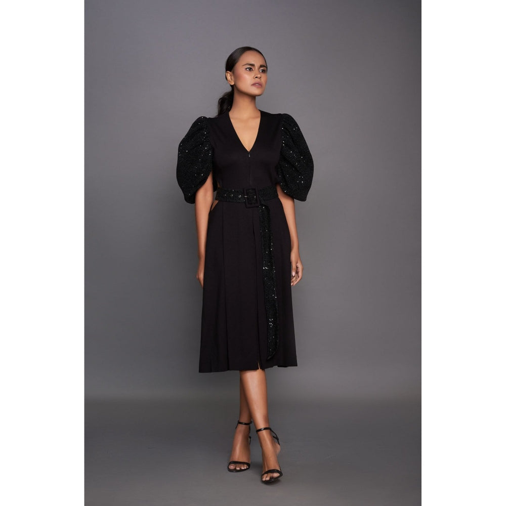 Deepika Arora V Neck Midi Dress - Black (Set of 2)